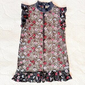CeCe Sheer Embroidered Floral Mini Ruffle Dress Size L-XL